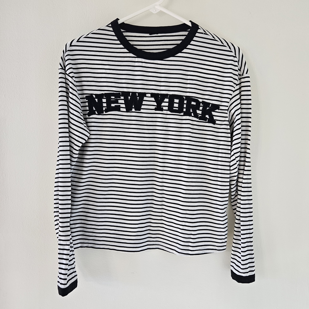 Striped Long Sleeve Shirt with New York Print Size M